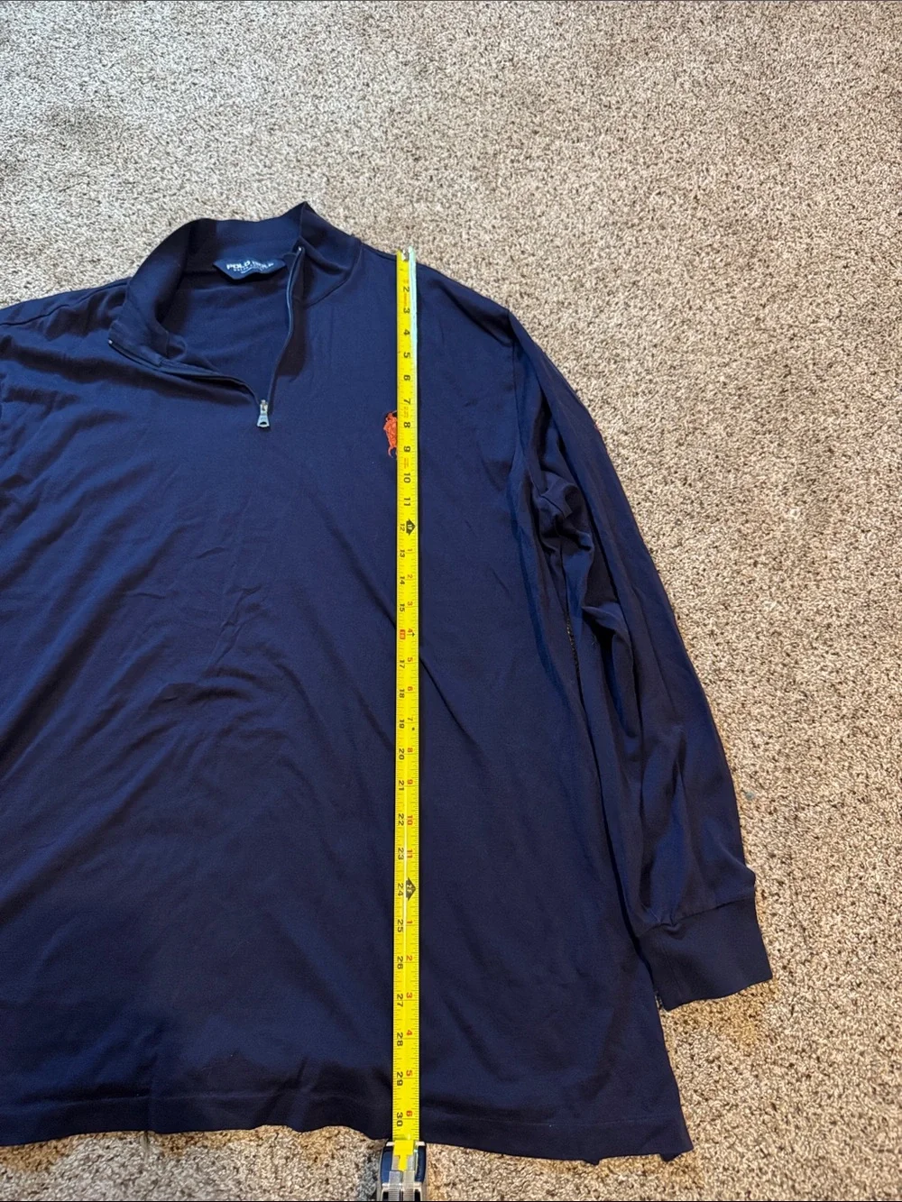 Ralph Lauren Men’s Navy Quarter-Zip Pima  CottonPullover-Big Orange Pony size XL